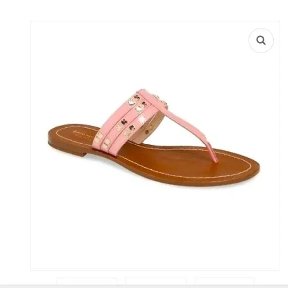 Kate Spade Pink Thong Sandals Slides Pink Patent Leather NEW Size 6.5 - Picture 2 of 4